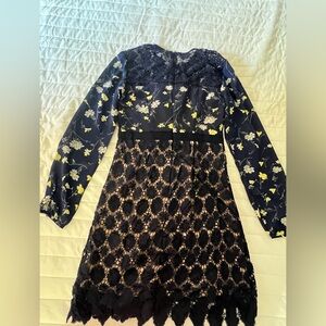 Elegant Midi Dress Navy, Black with Floral Print.